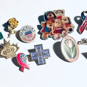 Bundle of Pins, Flower Pins, Lapel Pins, Ribbon Pins, Teacher, Volunteer